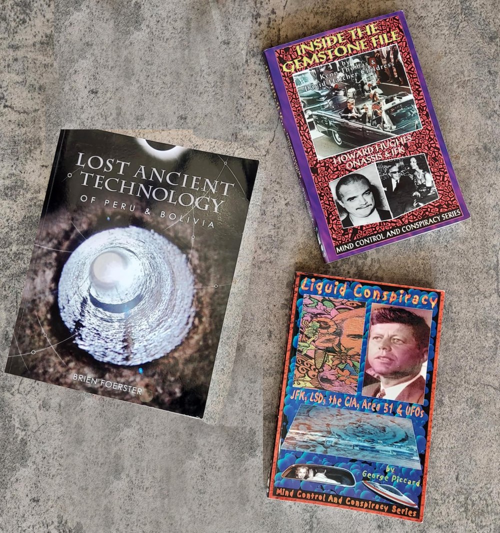 Books on conspiracies, ancient aliens, lost civilizations, Knights Templar, hoaxes, sideshows