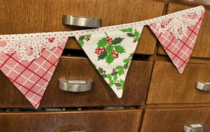 Image of Vintage Christmas Tablecloth Bunting IV