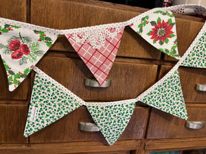 Image of Vintage Christmas Tablecloth Bunting IV