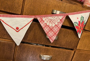 Image of Vintage Christmas Embroidered Tablecloth Bunting V