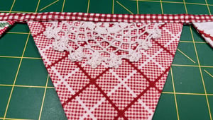 Image of Vintage Christmas Embroidered Tablecloth Bunting V