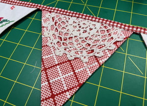 Image of Vintage Christmas Embroidered Tablecloth Bunting V