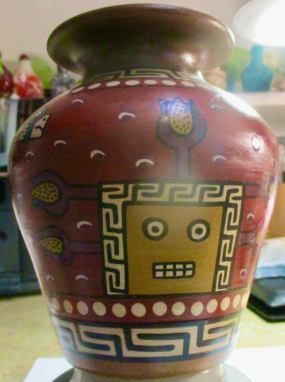  Hand-Painted Wooden Vase or Pot,  5-In tall