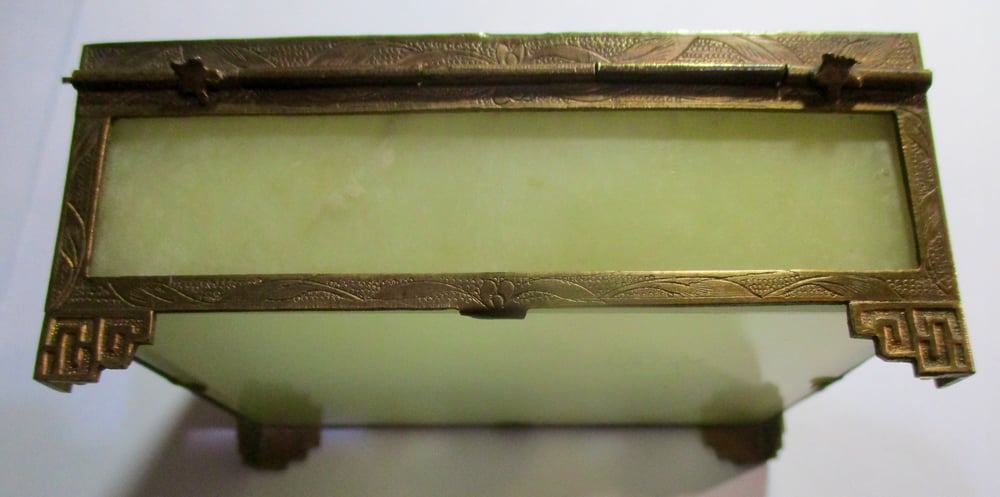 Beautiful Asian Carved Jade and Metal Box--NOTE PRICE LOWERED