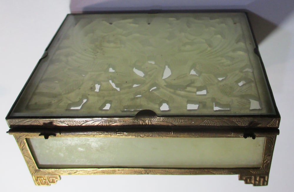 Beautiful Asian Carved Jade and Metal Box--NOTE PRICE LOWERED