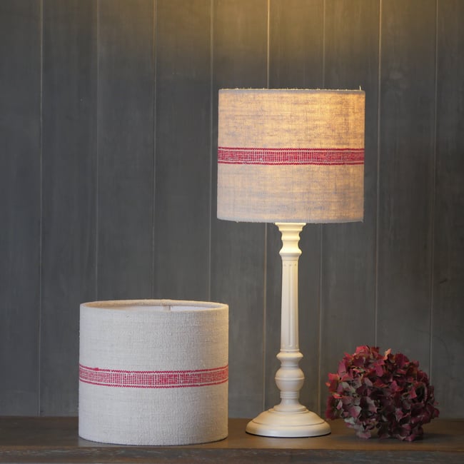 20cm Pair of Antique Grain Sack Drum Lamp Shade - Red 01