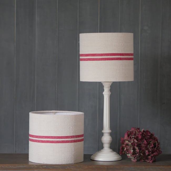 20cm Pair of Antique Grain Sack Drum Lamp Shade - Red 02