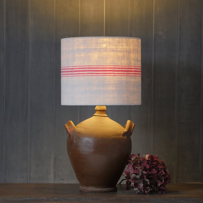 25cm Antique Grain Sack Drum Lamp Shade - Red 01