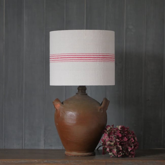 25cm Antique Grain Sack Drum Lamp Shade - Red 01