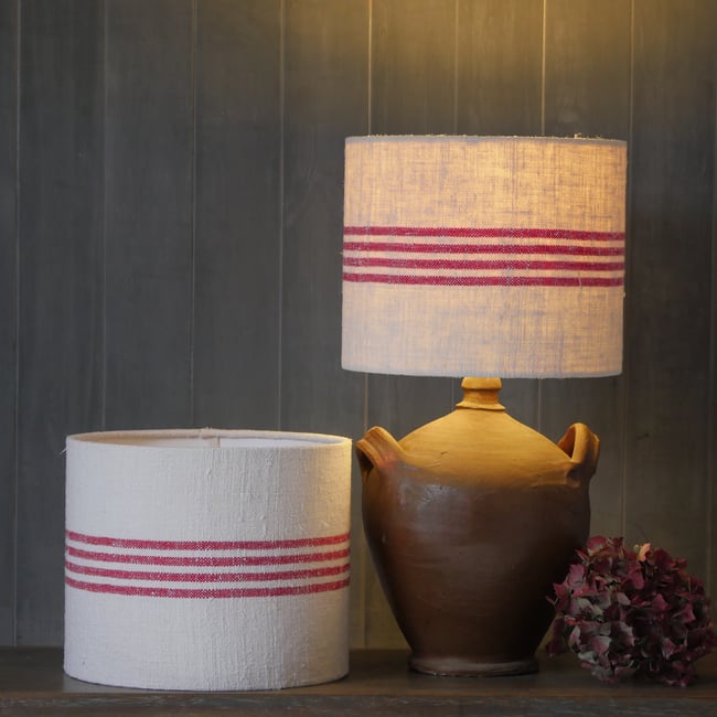 25cm Pair of Antique Grain Sack Drum Lamp Shade - Red 01