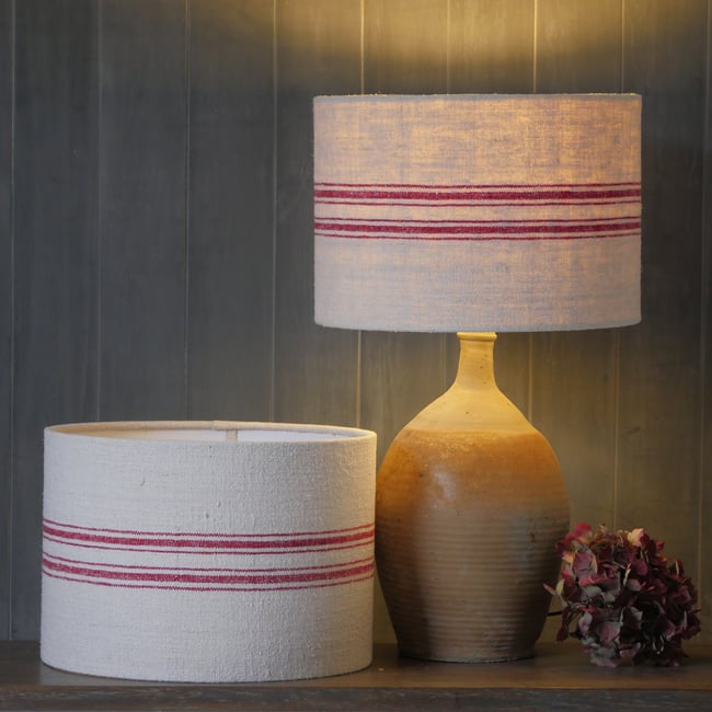 30cm Pair of Antique Grain Sack Drum Lamp Shade - Red 01