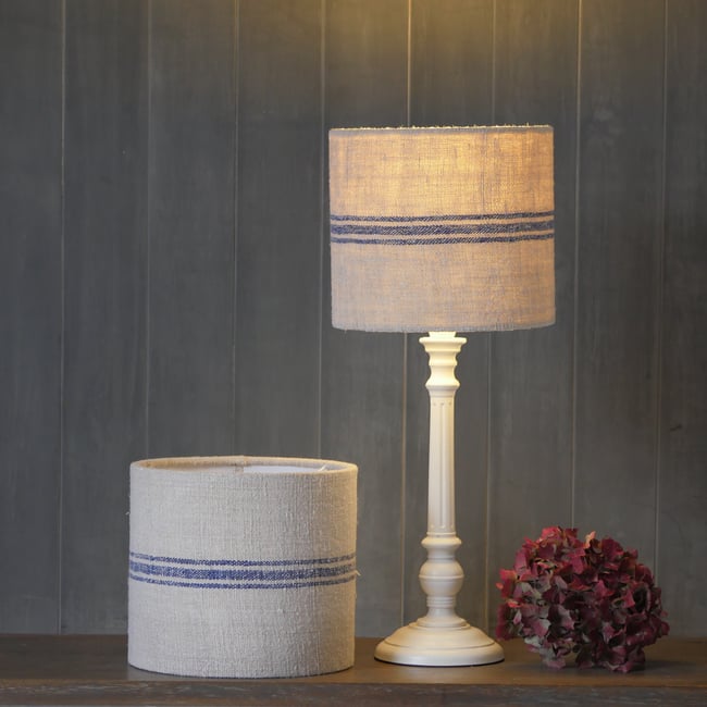 20cm Pair of Antique Grain Sack Drum Lamp Shade - Blue 01