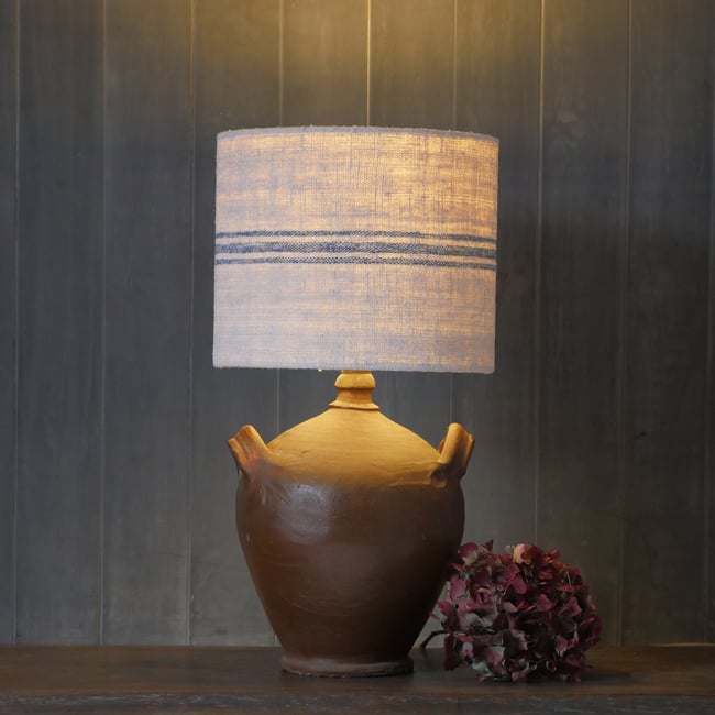 25cm Antique Grain Sack Drum Lamp Shade - Blue 01