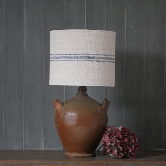 25cm Antique Grain Sack Drum Lamp Shade - Blue 01