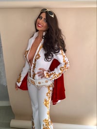 Image 7 of Vegas King Ladies Costume Cosplay White Jumpsuit with Cape