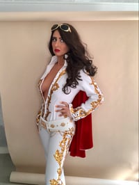Image 8 of Vegas King Ladies Costume Cosplay White Jumpsuit with Cape
