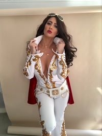 Image 3 of Vegas King Ladies Costume Cosplay White Jumpsuit with Cape