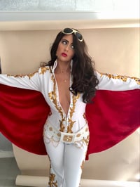 Image 2 of Vegas King Ladies Costume Cosplay White Jumpsuit with Cape