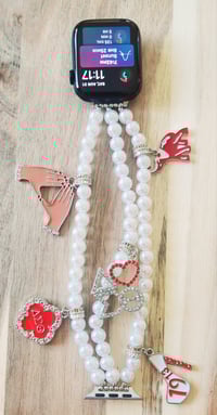 Image 3 of 3 Layer Pearl & Charm Apple Watch Compatible Band