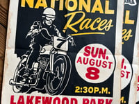 Image 2 of Lakewood Park Motorcycle Races Linocut Print (black edition) - FREE SHIPPING