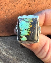 Image 3 of WL&A Handmade Spotted Green Black Jack Thunderbird Signet Ring - Size 12