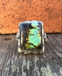 Image 2 of WL&A Handmade Spotted Green Black Jack Thunderbird Signet Ring - Size 12