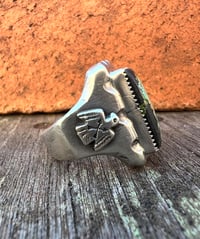 Image 4 of WL&A Handmade Spotted Green Black Jack Thunderbird Signet Ring - Size 12