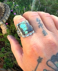 Image 5 of WL&A Handmade Spotted Green Black Jack Thunderbird Signet Ring - Size 12