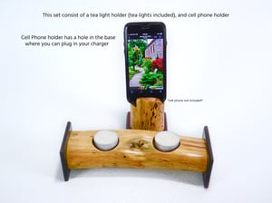 Image of Wooden Tea Light Candle Holder with Matching Cell Holder Set