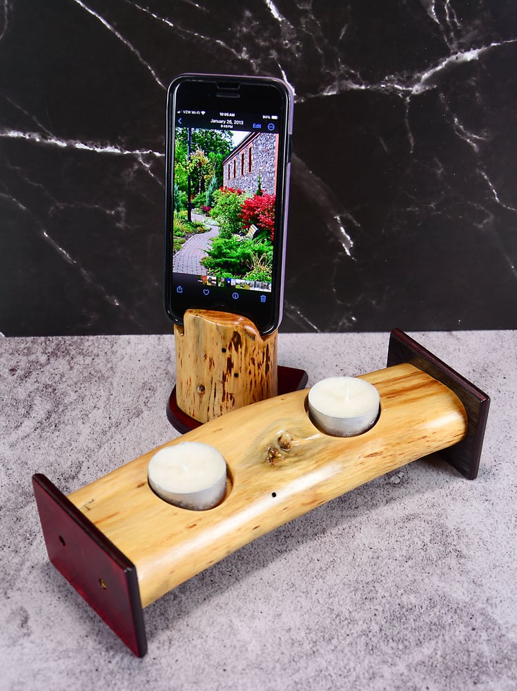 Image of Wooden Tea Light Candle Holder with Matching Cell Holder Set