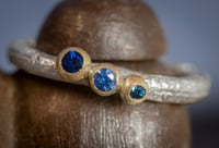 Image 1 of 'blue trine no.2' - Recycled silver and 9ct gold ring with blue sapphire