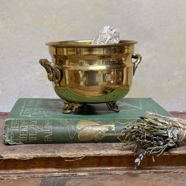 Image of Solid Vintage Brass Cauldron 