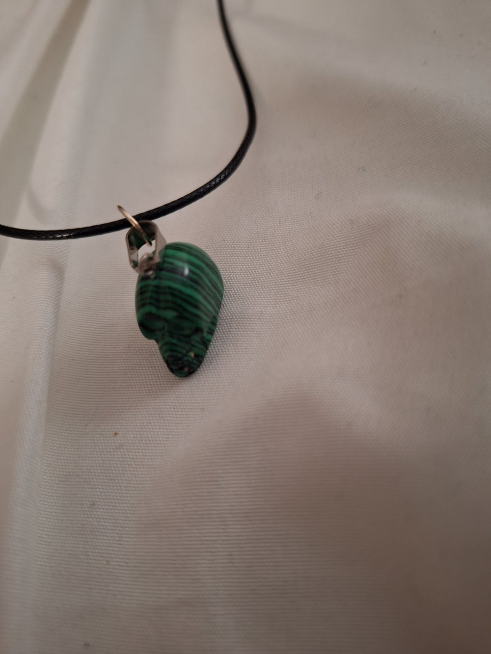 Green Lace Agate Skull Necklace 