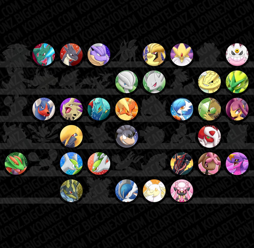 Mega + Shiny Mega Pokemon Pinback Buttons