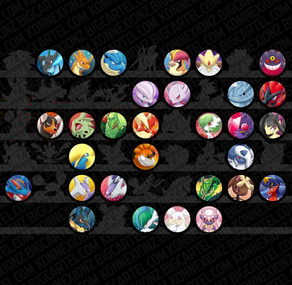 Mega + Shiny Mega Pokemon Pinback Buttons