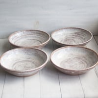 Image 5 of Handcrafted Set of 4 Rustic Shallow Bowls in Toasted Marshmallow Glaze, Made in USA