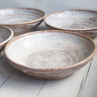 Image 9 of Handcrafted Set of 4 Rustic Shallow Bowls in Toasted Marshmallow Glaze, Made in USA