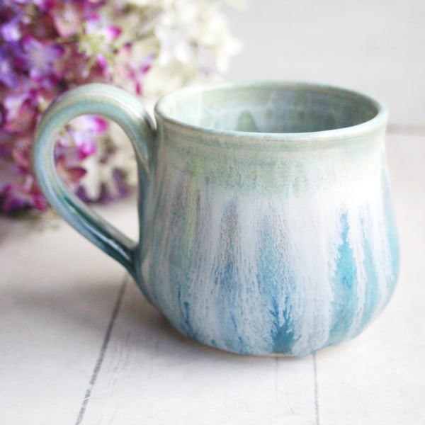 Image of Shades of Turquoise Glazed Mug, 14 oz. Stoneware Pottery Coffee Cup, Made in USA