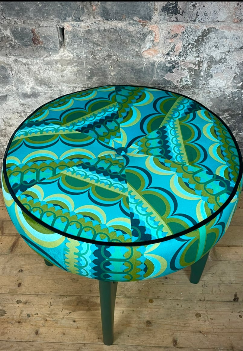 Image of NEW Disc'O' Green Velvet G-Plan stool.