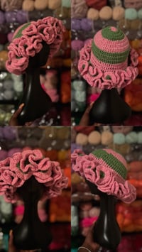 Image 1 of Horizontal Stripped Ruffle Hat