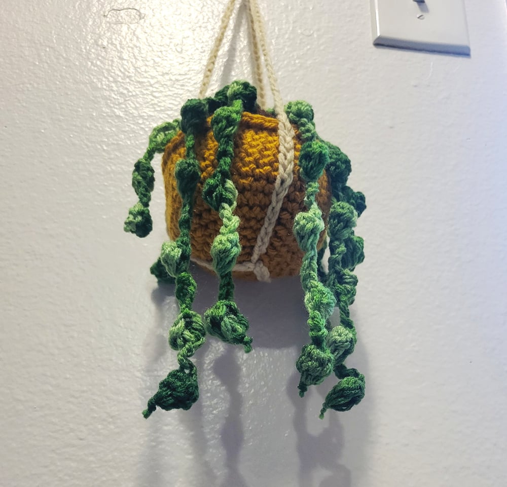 Hanging Green Speckle Succulent in Mustard Pot