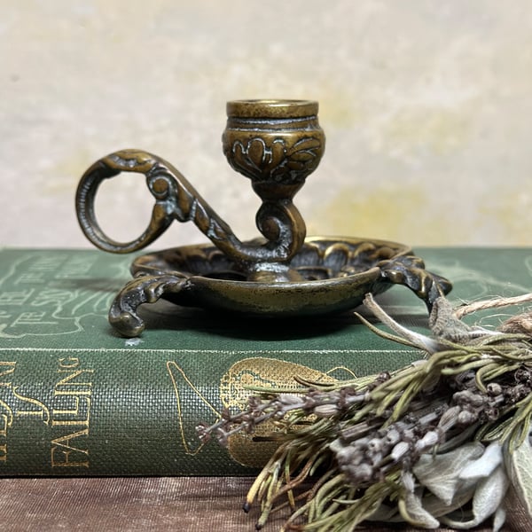 Image of Solid Brass Vintage Scottish Tistle Candlestick holder