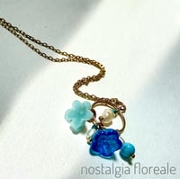 Image 2 of Vintage handblown blue venetian bead and freshwater pearl necklace