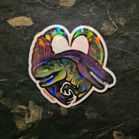 Image 2 of Frenemies - Tyrannosaurus & Spinosaurus love dinosaur die-cut holographic vinyl sticker