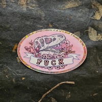 Image 2 of FUCK - Tyrannosaurus & Magnolia Flowers - Glitter Die-Cut Vinyl Sticker