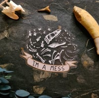 Image 1 of I'm A Mess - Clear Dinosaur Skeleton Die-Cut Vinyl Sticker - Transparent!