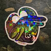Image 3 of Frenemies - Tyrannosaurus & Spinosaurus love dinosaur die-cut holographic vinyl sticker
