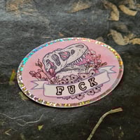 Image 1 of FUCK - Tyrannosaurus & Magnolia Flowers - Glitter Die-Cut Vinyl Sticker