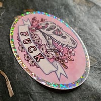 Image 4 of FUCK - Tyrannosaurus & Magnolia Flowers - Glitter Die-Cut Vinyl Sticker