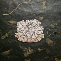 Image 4 of I'm A Mess - Clear Dinosaur Skeleton Die-Cut Vinyl Sticker - Transparent!